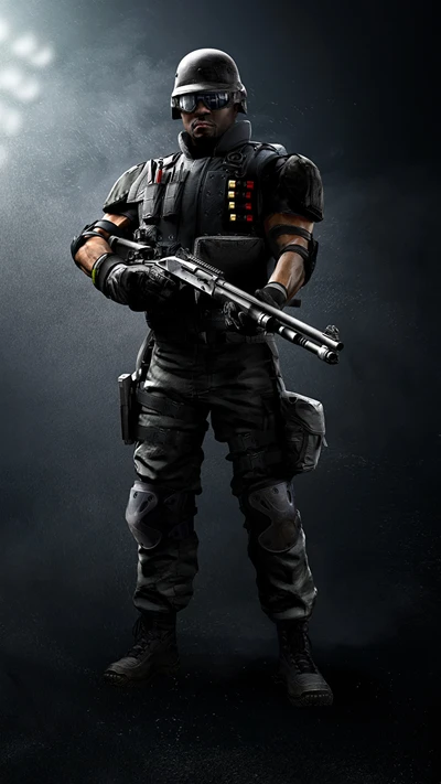 Elite Operator in Tactical Gear with Assault Rifle