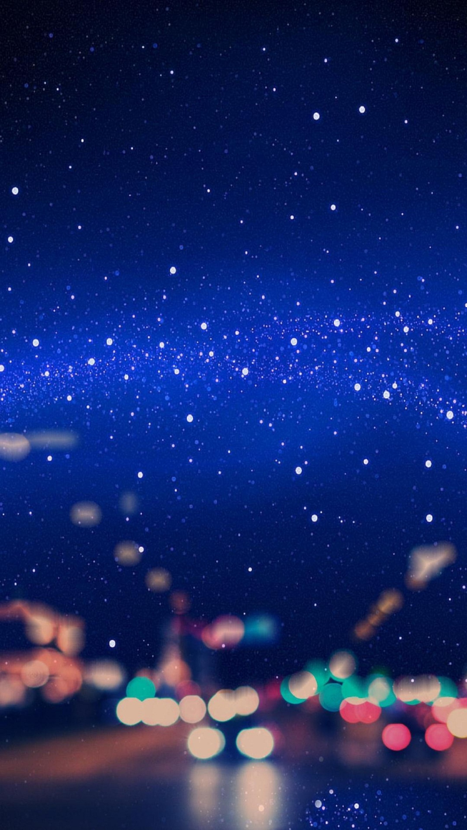 Night sky with stars and blurry lights of city lights (amazing, bokeh, cool, lights, nice)