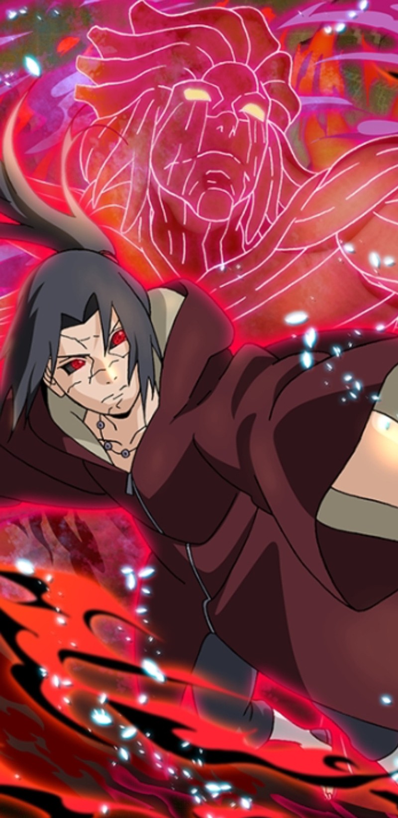 Персонаж аниме с красной розой на фоне (аниме обои, itachi, naruto, наруто ураганные хроники, naruto shippuden)