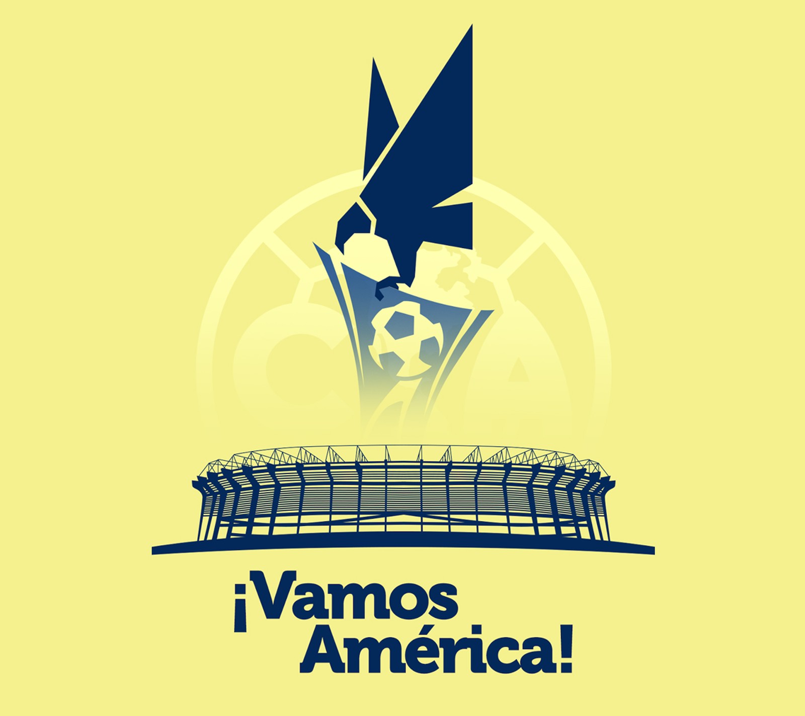 Um fundo amarelo com um estádio de futebol e uma águia azul (águias, azulcrema, ca, campeão, club américa)