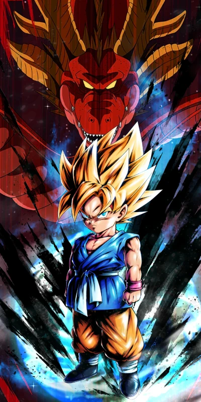 Goku SSJ se mantiene firme contra el poder de Shenron en Dragon Ball GT