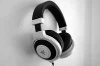 Auriculares de juego elegantes en blanco y negro diseñados para experiencias de audio inmersivas en videojuegos competitivos.