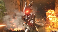 Futuristic Bunny Warrior in Epic Battle