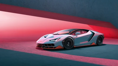 Lamborghini Aventador en un entorno futurista con iluminación dinámica