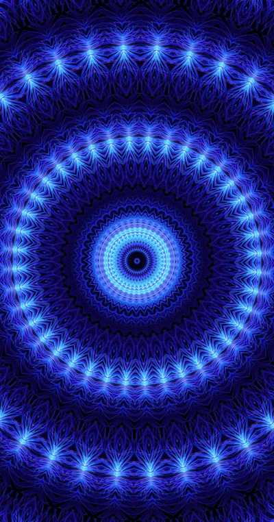 Kaléidoscope fractal bleu électrique : un motif symétrique de cercles bleu cobalt