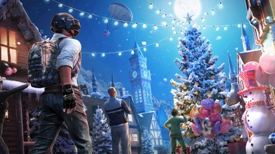 playerunknowns battlegrounds, videojuego, navidad, árbol, festival de heladas