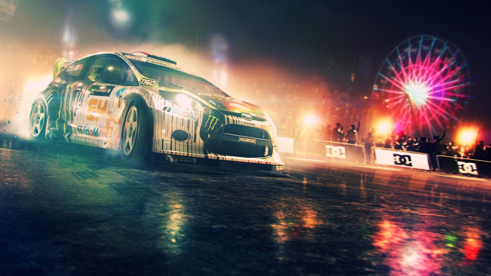 dirt 3, car, video games, night, smoke Download Wallpaper