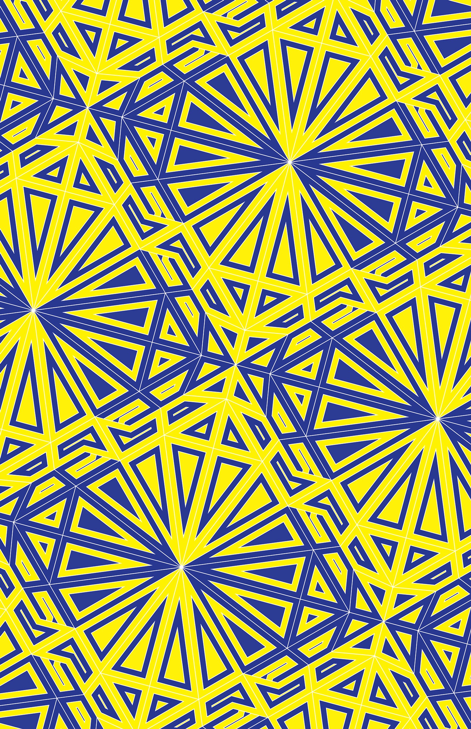 Un motif abstrait jaune et bleu avec un triangle bleu (symétrie, motif, point, ligne, design)