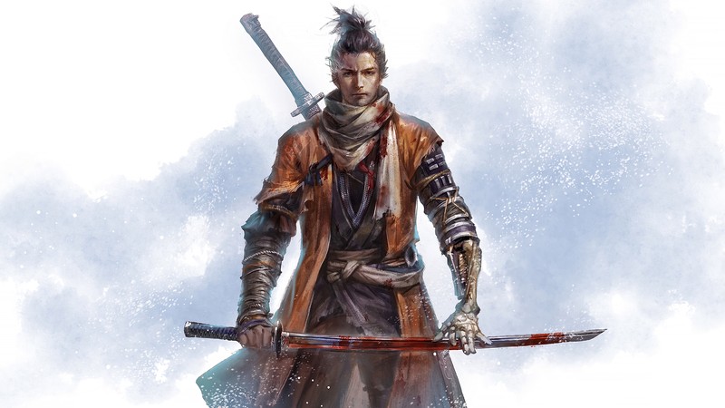 Размытое изображение мужчины с мечом на снегу (sekiro shadows die twice, видеоигра, персонаж)