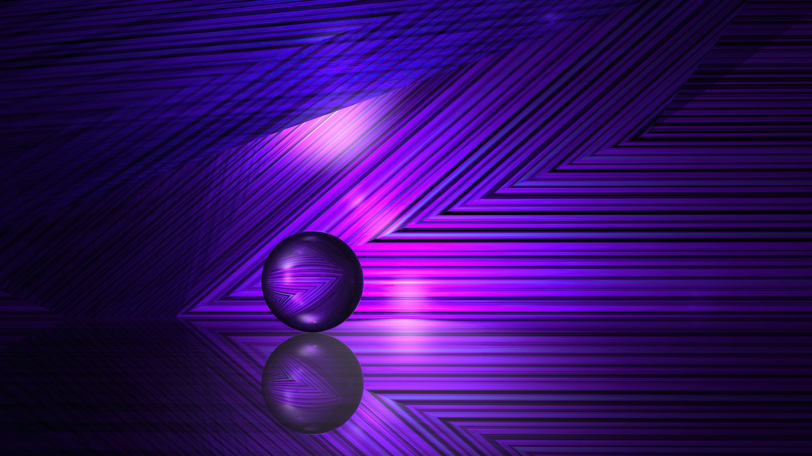 A purple ball sitting on top of a reflective surface (art, purple, violet, visual effect lighting, gas)