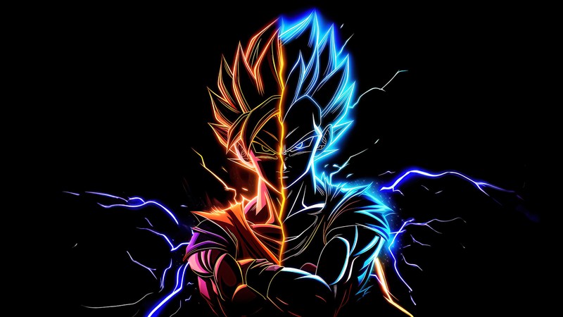 Близкий план человека с очень цветным лицом (сон гоку, son goku, вегета, vegeta, amoled)