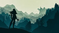 Minimalistische Elfen-Silhouette vor einer Fantasy-Landschaft in World of Warcraft