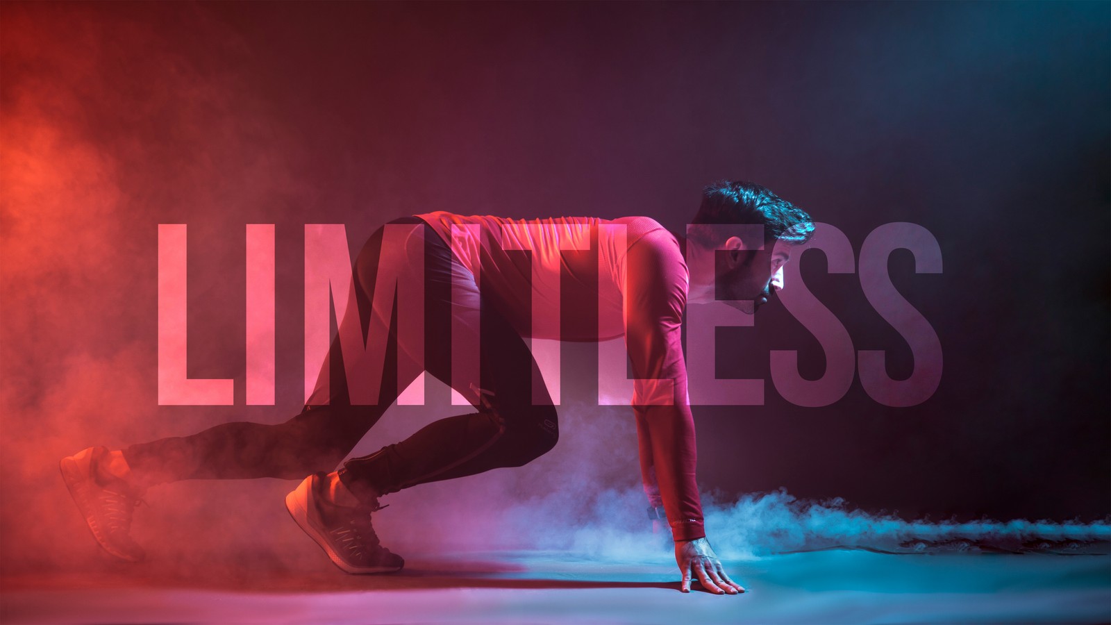 Lade workout, limitless, ausdauer, fitnessstudio, bunte rauch Hintergrund herunter