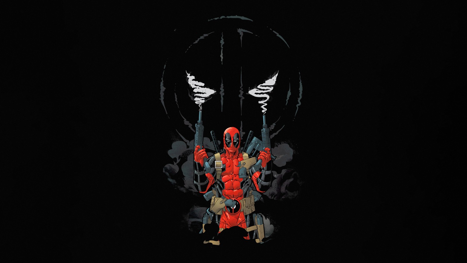 Un primer plano del personaje deadpool sobre un fondo negro (obra de arte, fondo negro, amoled, 5k, superhéroes de marvel)