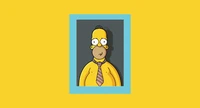 Retrato caprichoso de Homer Simpson contra um fundo amarelo ousado