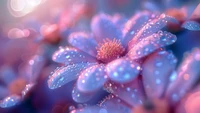 Purple Flowers Adorned with Dewy Droplets in Digital Art