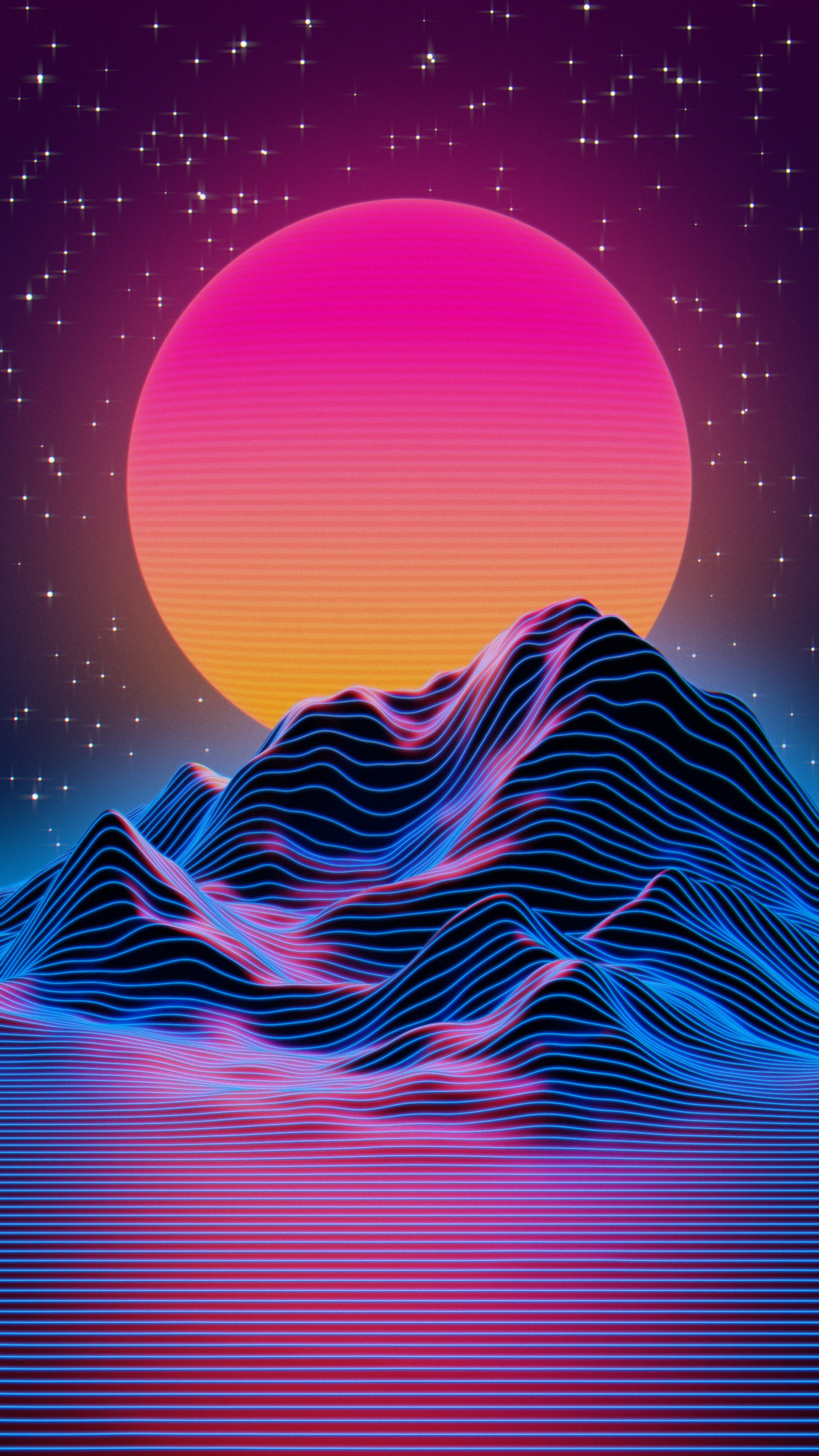 Téléchargez le fond d'écran synthwave, bleu, higgsas, iphone, montagne