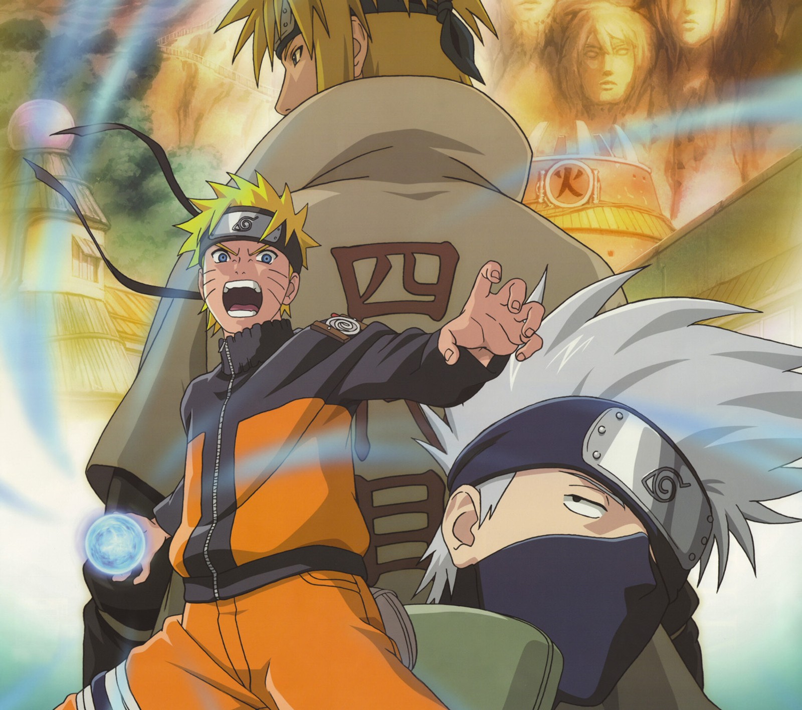 Téléchargez le fond d'écran hidden leaf village, kakashi, minato, naruto rasengan