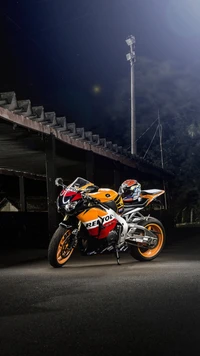 Striking Honda CBR1000R Motorcycle in a Nighttime Setting