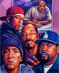 Lendas do Hip Hop: 50 Cent, Dr. Dre, Eminem, Snoop Dogg e Ice Cube no estúdio