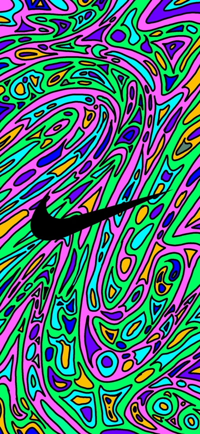 Colores abstractos vibrantes con el logo de Nike en un patrón de remolino dinámico