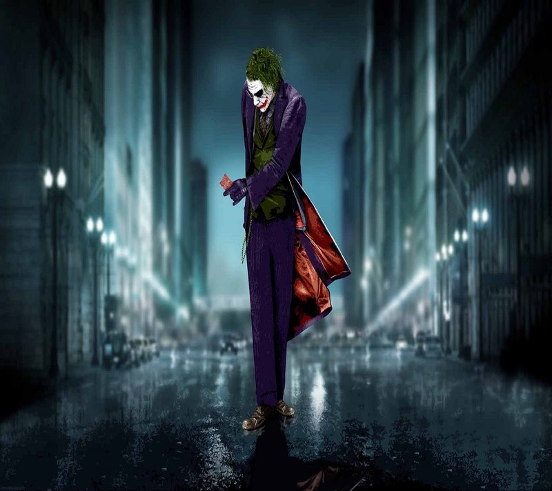 Джокер в темном переулке с красным пальто и зеленой рубашкой (джокер, joker, супер, злодей)