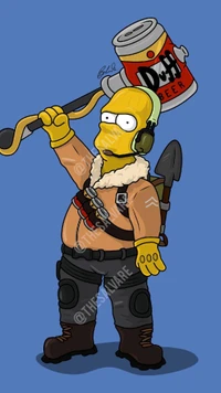 Gangster de dessin animé Homer Simpson avec une canette de bière et un engrenage