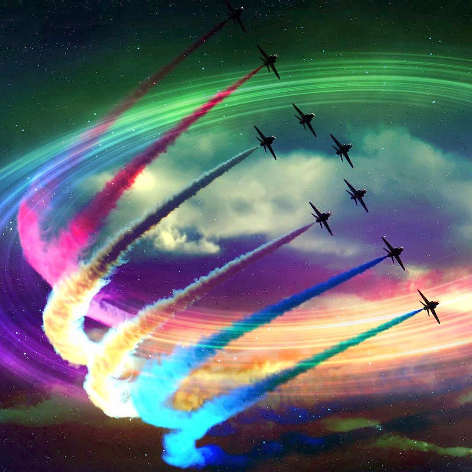 airplane, jet, photoshop, rainbow, squadron wallpaper