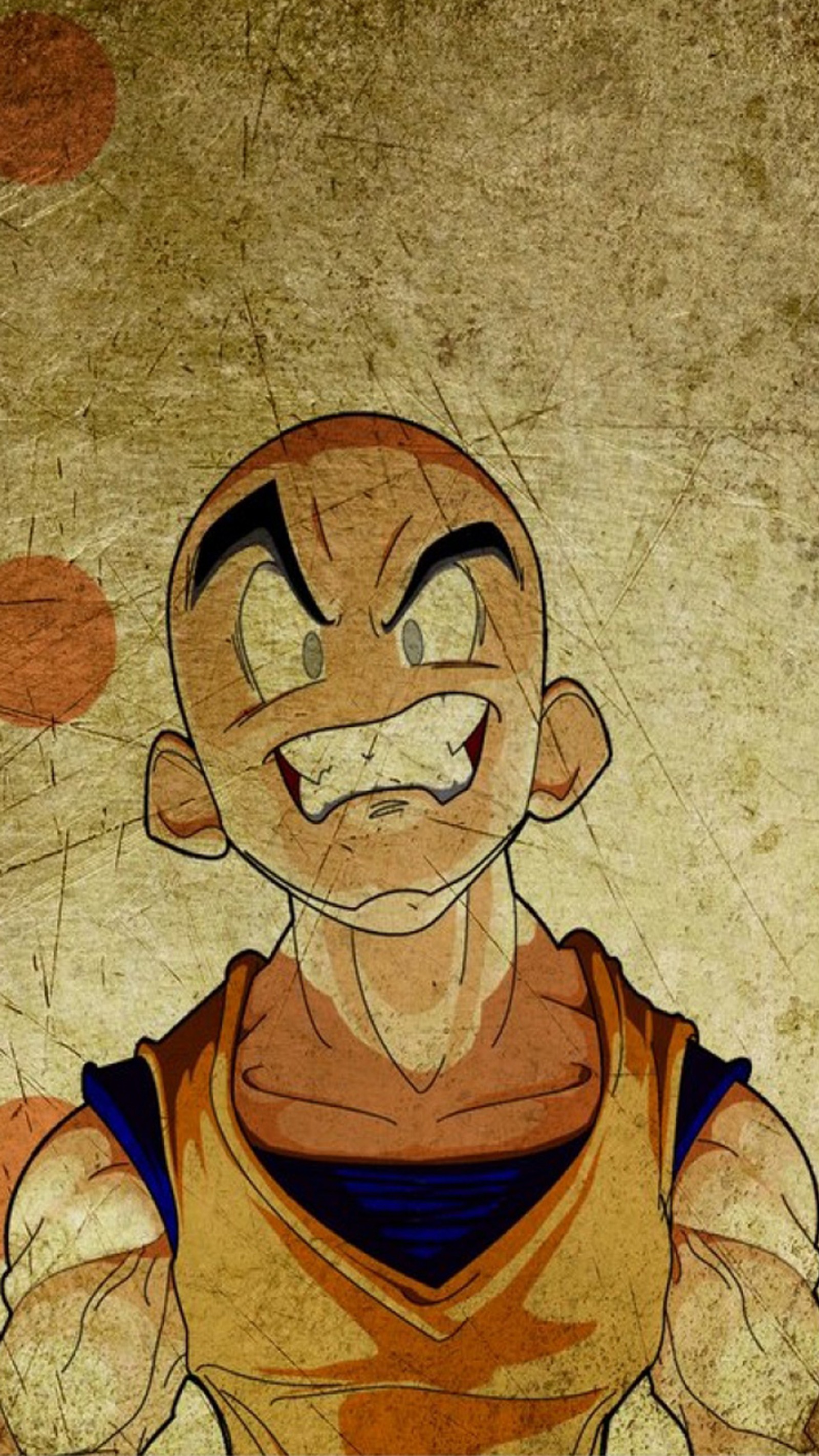 Un primer plano de un personaje de dibujos animados con una sonrisa muy grande (dragon ball, krillan, krillin, kuririn)