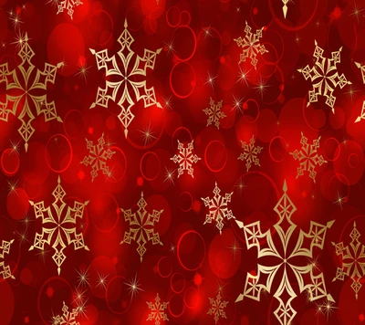 Golden Snowflakes on a Red Christmas Background