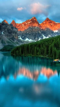 beautiful, forest, lake, mountain, sunrise