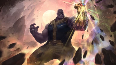 Thanos empuñando el Guantelete del Infinito en Vengadores: Endgame