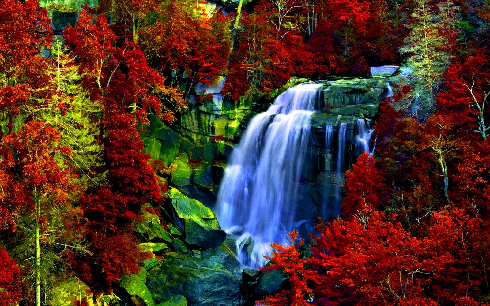 waterfall, nature, body of water, leaf, water Download Wallpaper