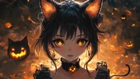 Enchanting Cat Girl Embraces Halloween Spirit