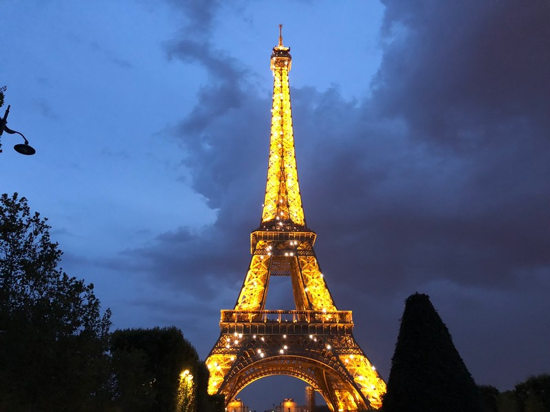 Жирафы гуляют перед эйфелевой башней ночью (париж, paris, эйфелева башня, достопримечательность, национальная историческая достопримечательность)