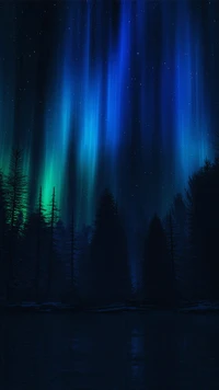 Majorelle Blue Aurora Over Dark Forest