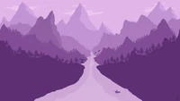 Purple-Hued Mountain Landscape with a Serene River