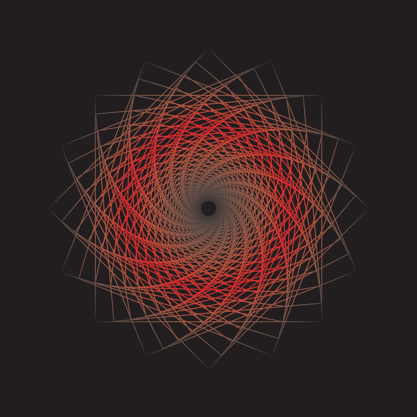 A red and black spiral design with a black background (circle, fractal art, fractal, design, art)