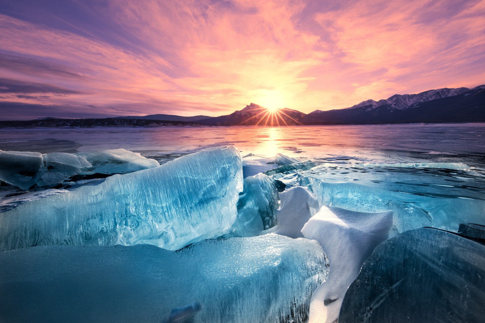 abraham lake, alberta, canada, artificial lake, sunset wallpaper