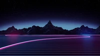 Paisagem vibrante de synthwave sob um céu estrelado