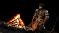 Nightwolf près du feu de camp dans Mortal Kombat 11