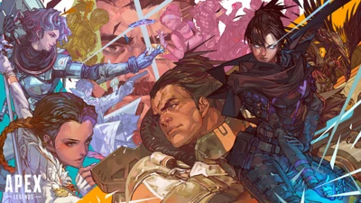 Apex Legends: Arte de personagem dinâmica com Wraith, Gibraltar, Loba e Horizon