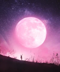 moon, dream, surreal, stars in sky, pink background wallpaper