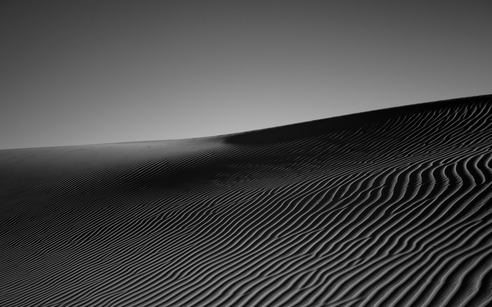 Foto em preto e branco de uma duna de areia com uma única pessoa andando (monocromático, preto e branco, preto, duna, dune)