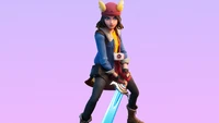 Skye do Fortnite: Battle Royale em um traje estiloso empunhando uma espada brilhante.