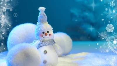 Boneco de neve encantador em meio à decoração de um país das maravilhas de inverno