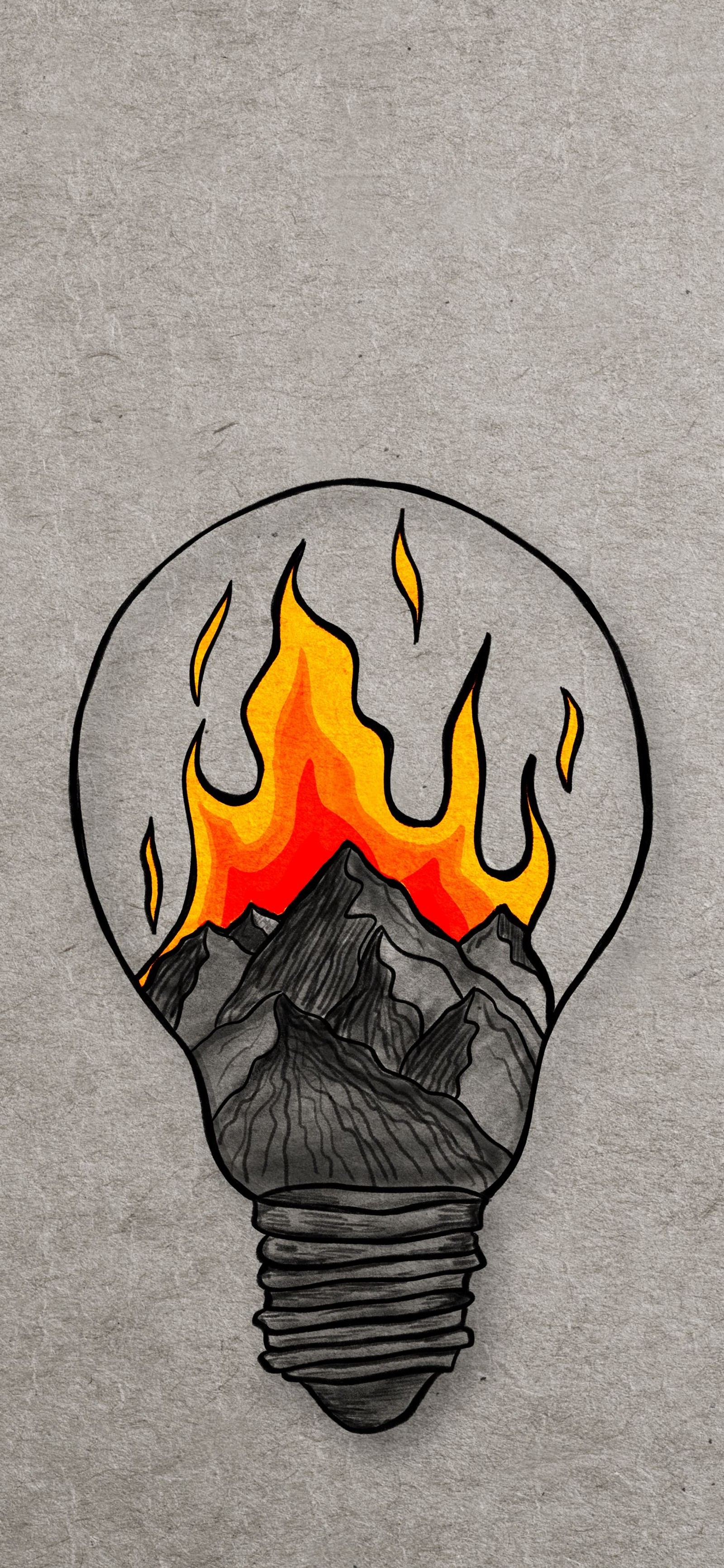 There is a drawing of a light bulb with a mountain inside (illustration, drawing, design, art, head)