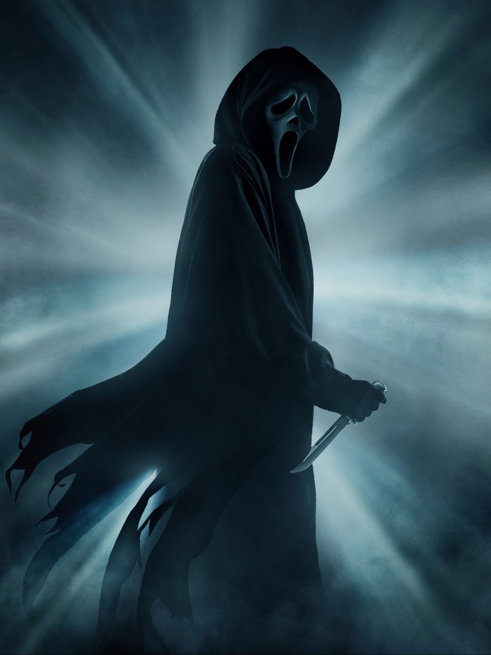 Arafed image of a person in a hooded hood holding a scythe (scream, ghostface, 2022 movies, horror movies, thriller)