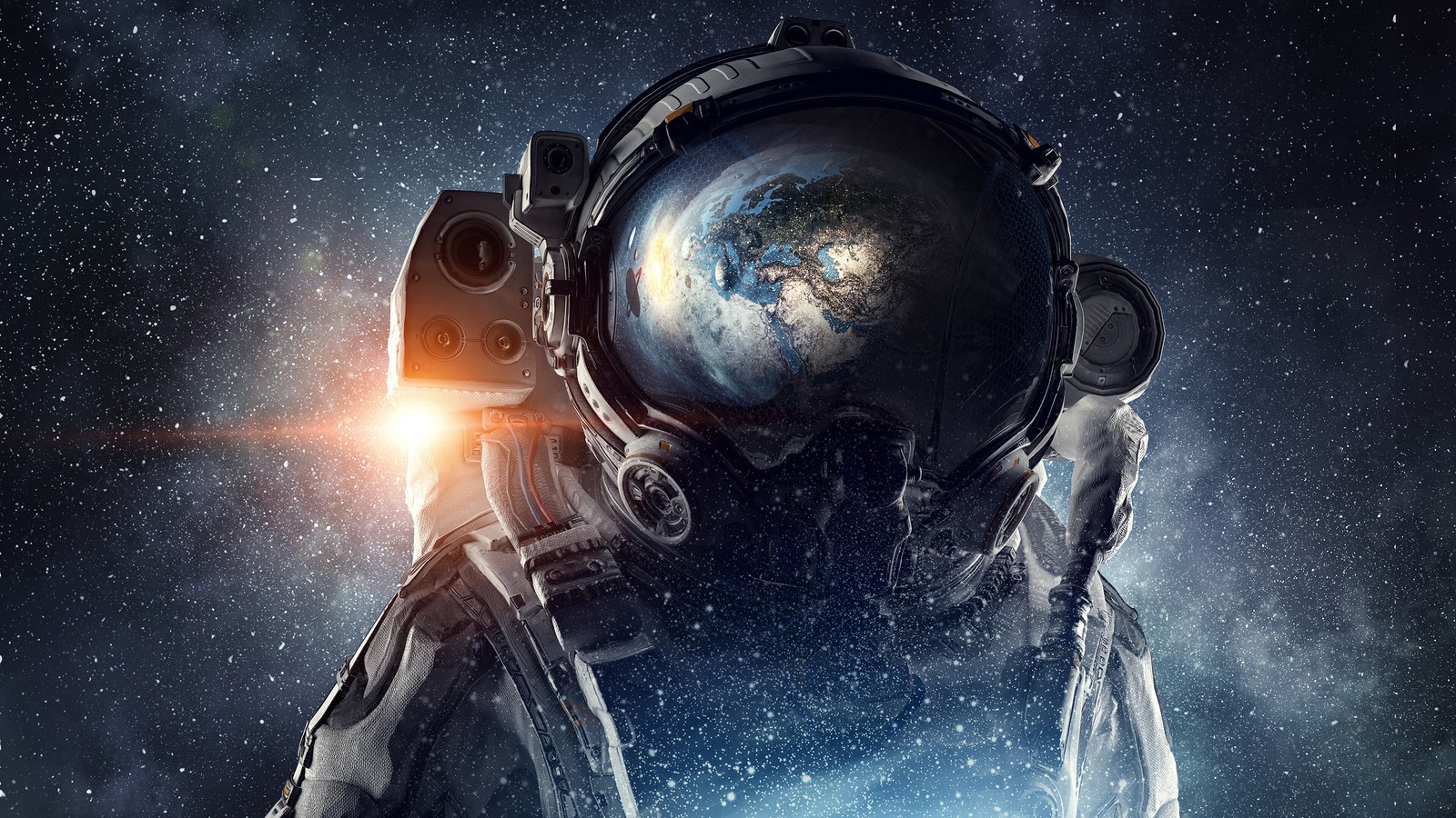 A man in a space suit holding a planet in his hands (astronaut, outer space, planet, stars, sci fi)