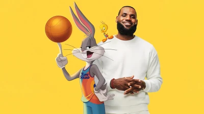 LeBron James mit Bugs Bunny und Tweety Bird in Space Jam: Ein neues Erbe